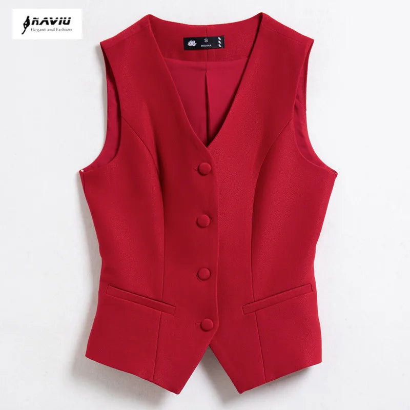 NAVIU-Chaleco Formal a la moda para mujer, chaleco rojo, verde y negro, ropa de trabajo elegante, estilos de uniforme de oficina para mujer