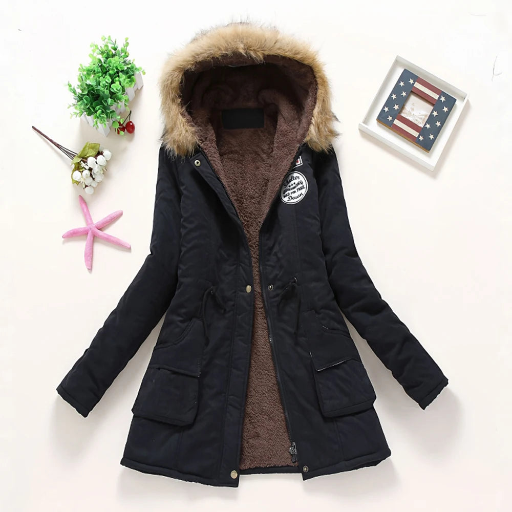 Parka Coreana con Cuello de Piel Sintética