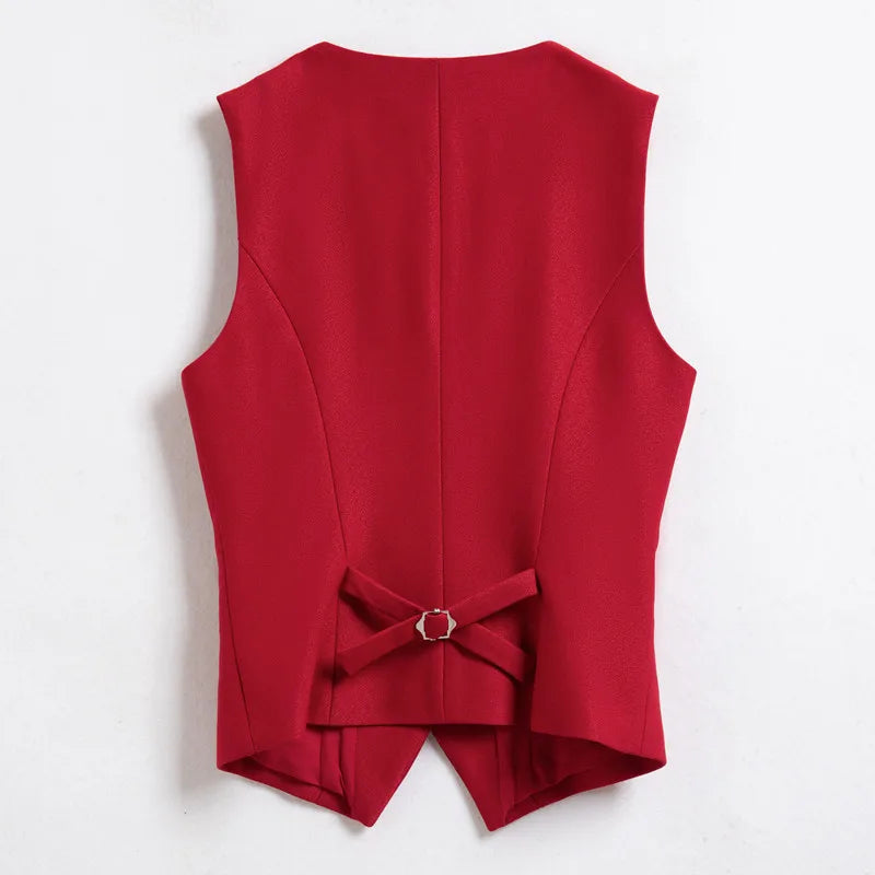 NAVIU-Chaleco Formal a la moda para mujer, chaleco rojo, verde y negro, ropa de trabajo elegante, estilos de uniforme de oficina para mujer