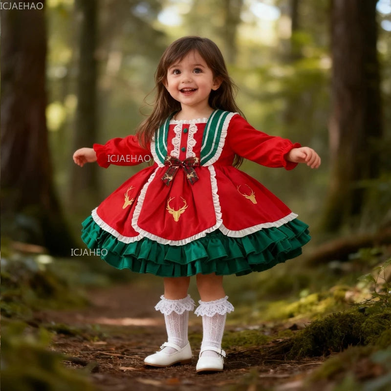 Vestido de temporada navideña para niña, ropa de invierno, nueva falda bonita de terciopelo Lolita, falda de un año, disfraz de Año Nuevo