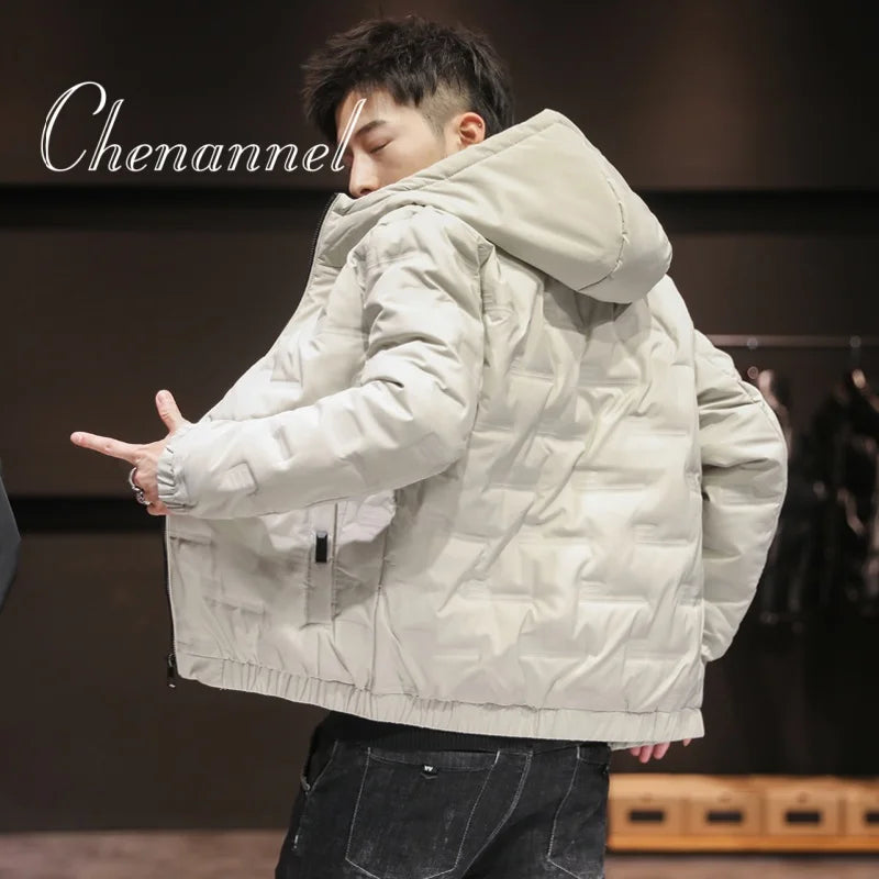 Chaqueta informal de algodón grueso con capucha para hombre, abrigo de invierno ligero de estilo corto, ropa de abrigo masculina