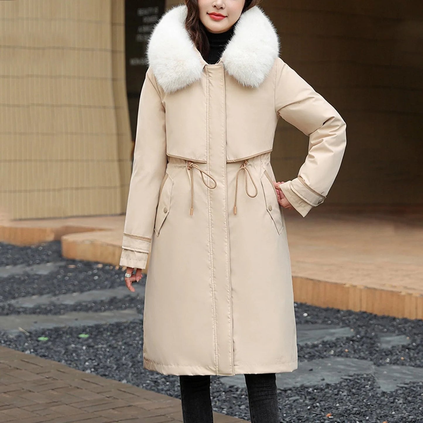 Chaqueta Coreana Mid-Length de Algodón con Capucha – Parka de Invierno.