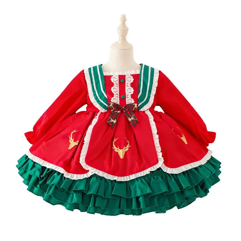 Vestido de temporada navideña para niña, ropa de invierno, nueva falda bonita de terciopelo Lolita, falda de un año, disfraz de Año Nuevo