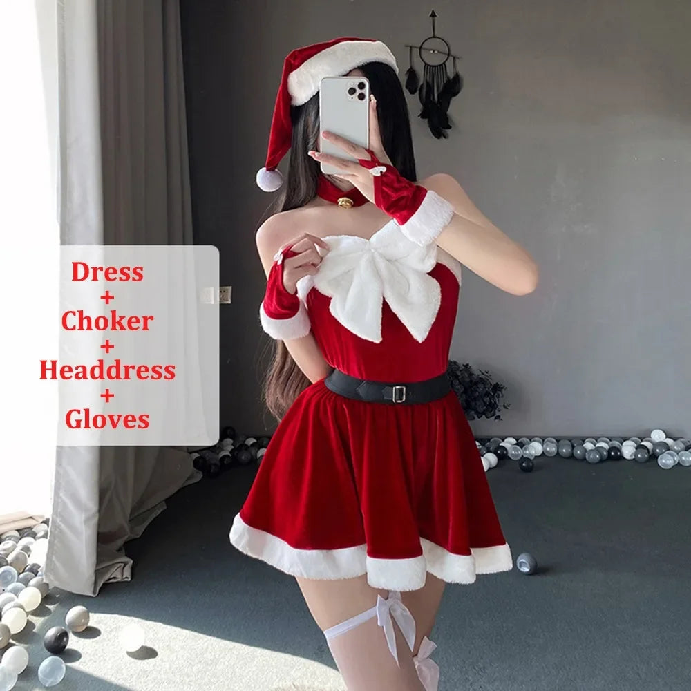 Nueva moda vestido de Navidad de terciopelo rojo disfraz Favor Navidad abrigo de Papá Noel fiesta de carnaval traje de Cosplay fiesta de vacaciones