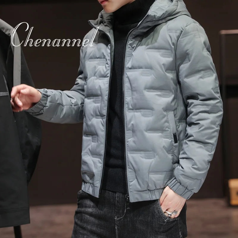 Chaqueta informal de algodón grueso con capucha para hombre, abrigo de invierno ligero de estilo corto, ropa de abrigo masculina