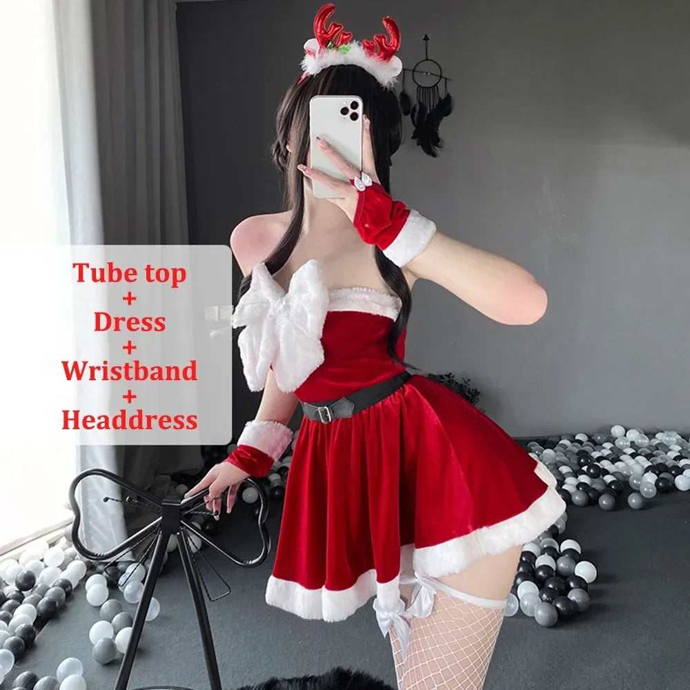 Nueva moda vestido de Navidad de terciopelo rojo disfraz Favor Navidad abrigo de Papá Noel fiesta de carnaval traje de Cosplay fiesta de vacaciones