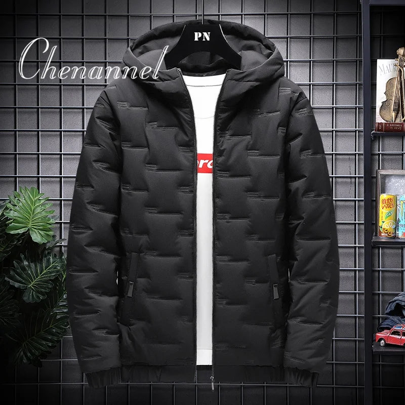 Chaqueta informal de algodón grueso con capucha para hombre, abrigo de invierno ligero de estilo corto, ropa de abrigo masculina