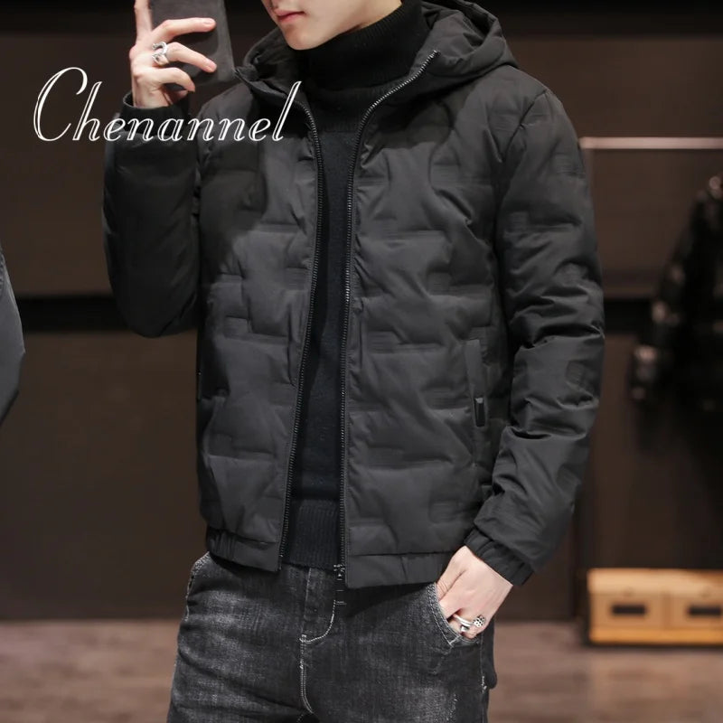 Chaqueta informal de algodón grueso con capucha para hombre, abrigo de invierno ligero de estilo corto, ropa de abrigo masculina