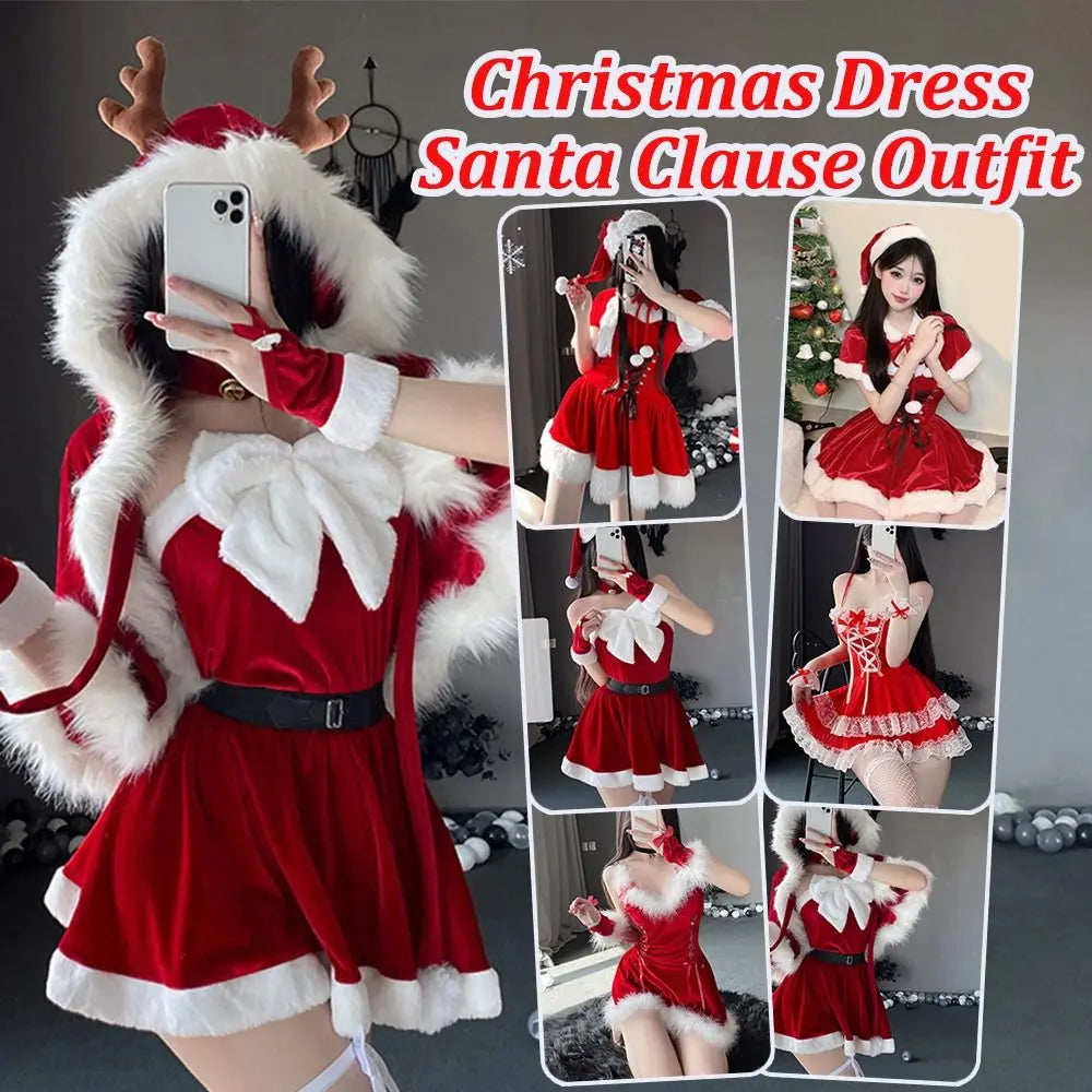Nueva moda vestido de Navidad de terciopelo rojo disfraz Favor Navidad abrigo de Papá Noel fiesta de carnaval traje de Cosplay fiesta de vacaciones