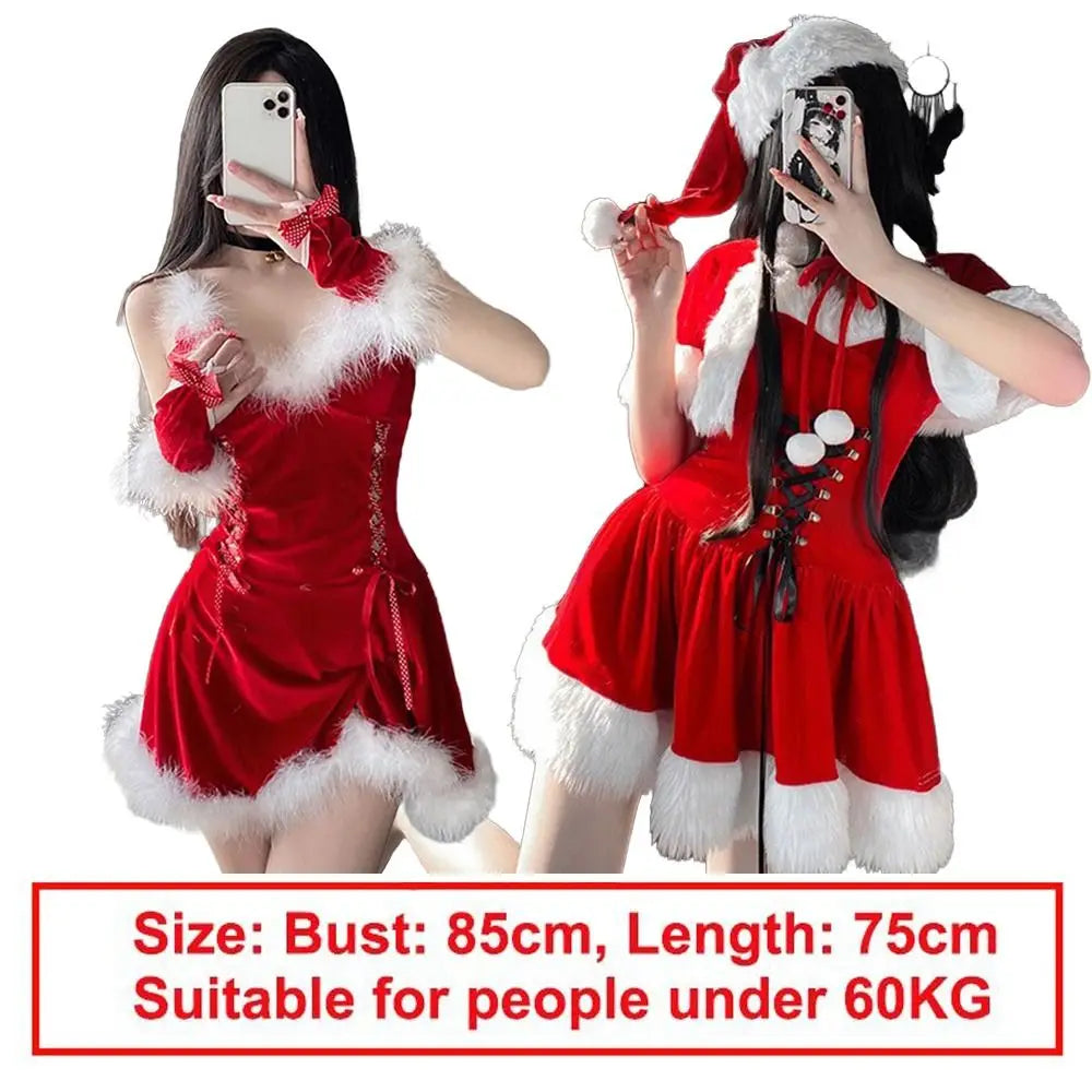 Nueva moda vestido de Navidad de terciopelo rojo disfraz Favor Navidad abrigo de Papá Noel fiesta de carnaval traje de Cosplay fiesta de vacaciones