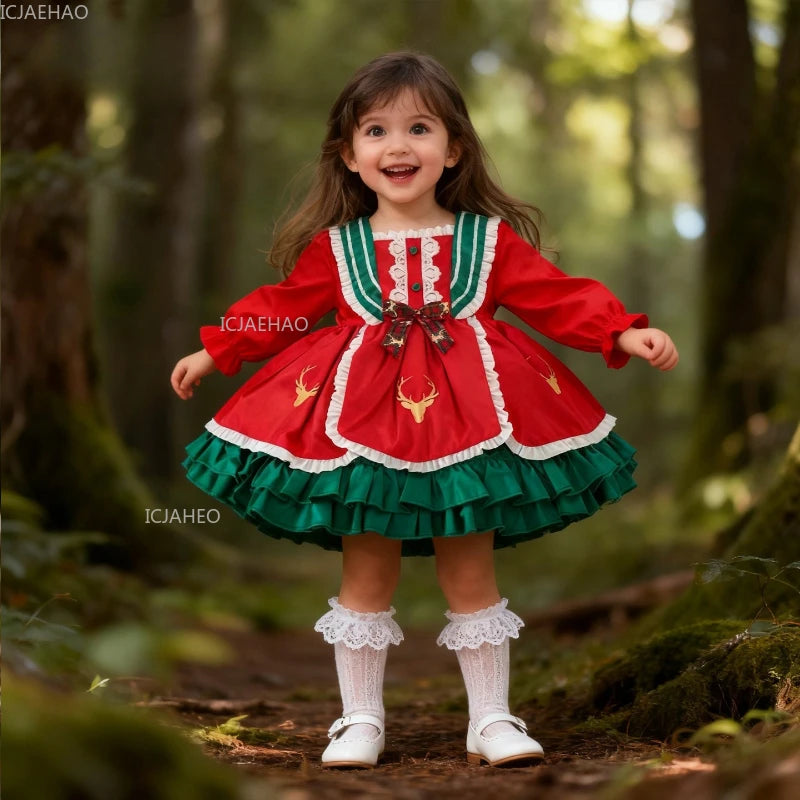 Vestido de temporada navideña para niña, ropa de invierno, nueva falda bonita de terciopelo Lolita, falda de un año, disfraz de Año Nuevo