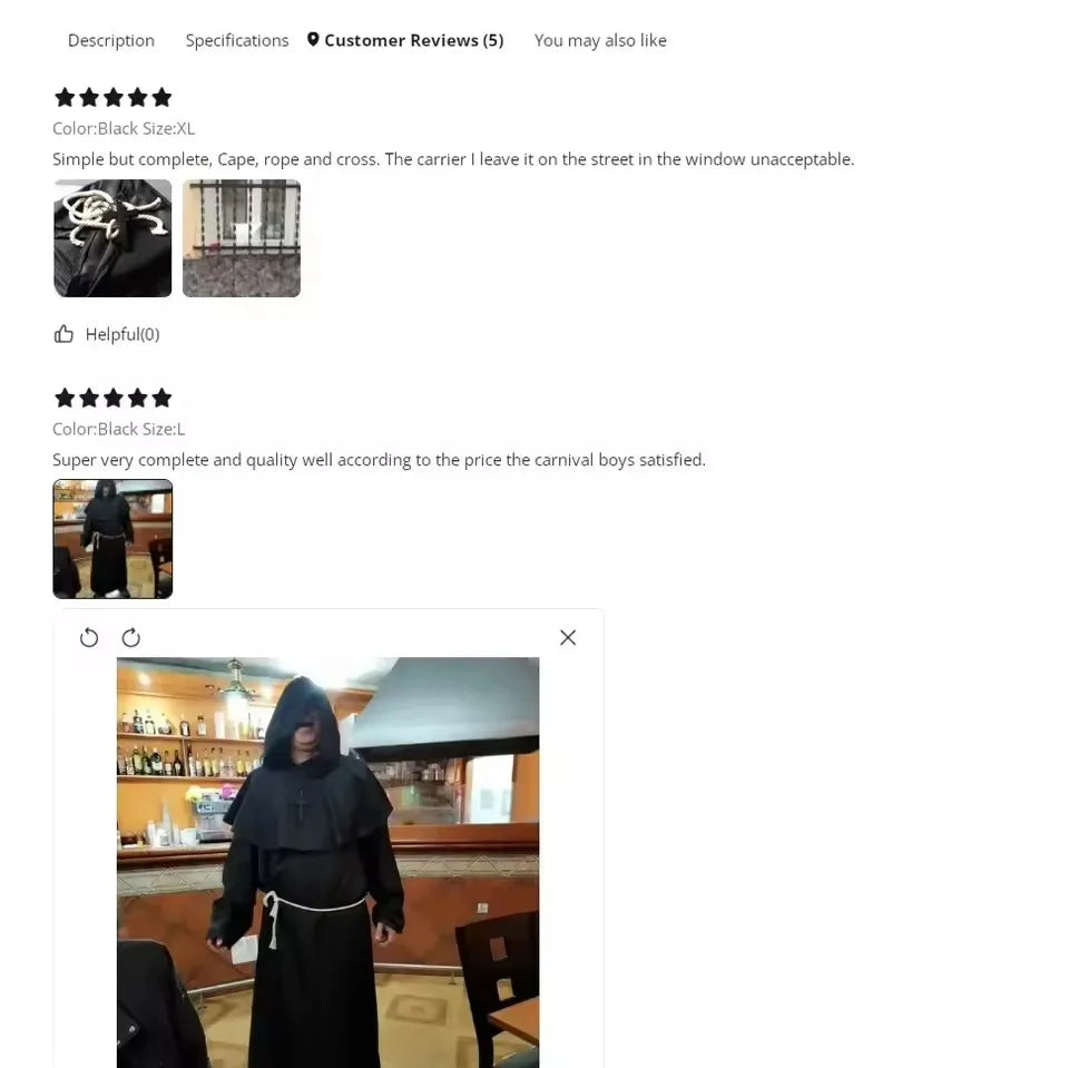 Halloween Medieval Monk Costume con capucha