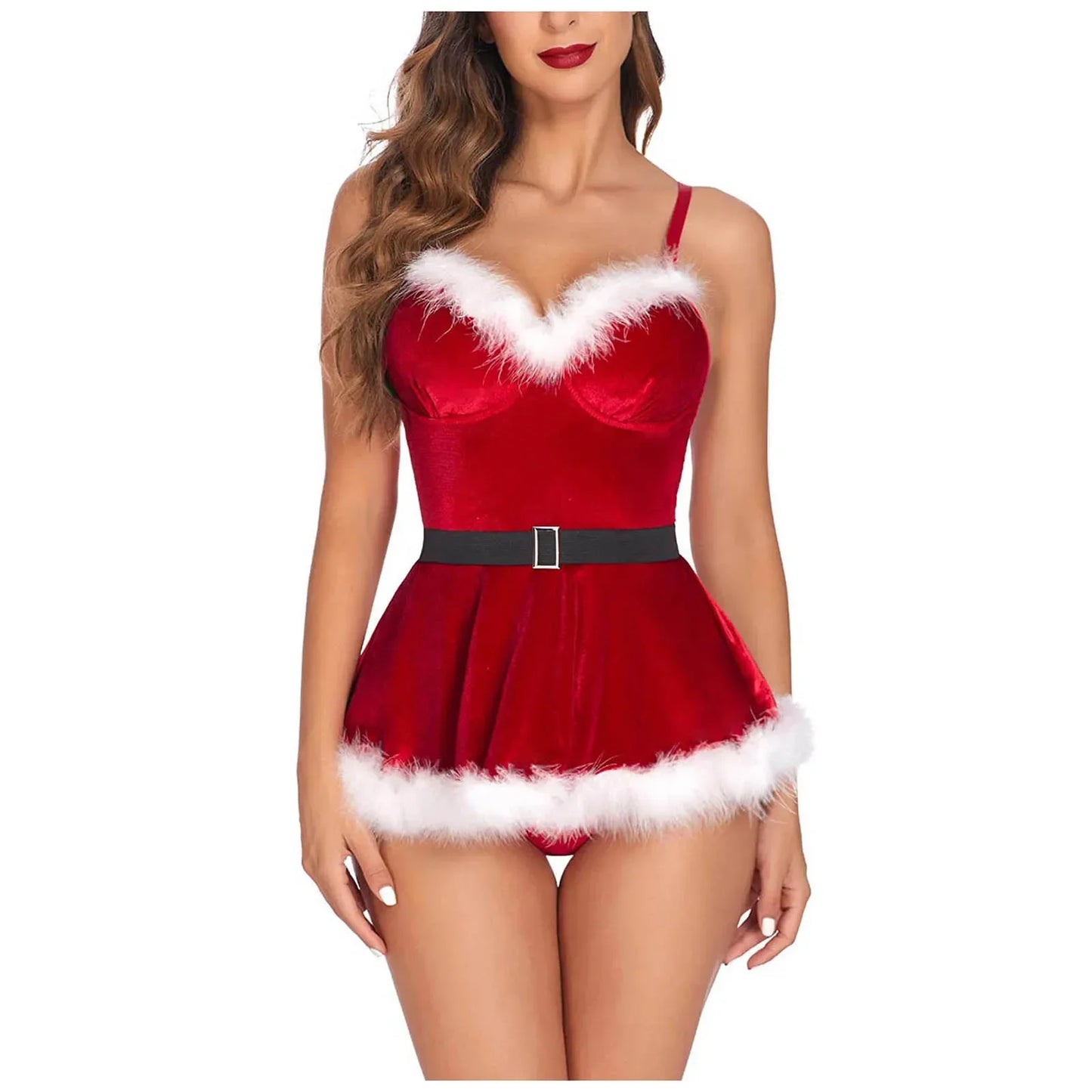 Vestido de Navidad Sexy para adultos, disfraz de Papá Noel, Fiesta Temática de Carnaval, ropa para discoteca, Vestidos de Navidad de Año Nuevo de terciopelo de felpa para mujer