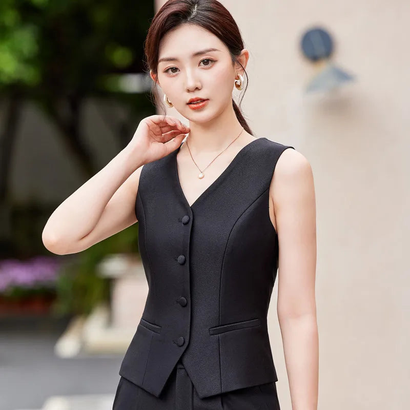 NAVIU-Chaleco Formal a la moda para mujer, chaleco rojo, verde y negro, ropa de trabajo elegante, estilos de uniforme de oficina para mujer