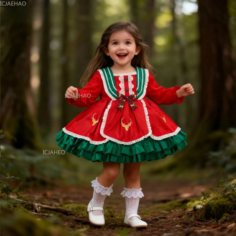 Vestido de temporada navideña para niña, ropa de invierno, nueva falda bonita de terciopelo Lolita, falda de un año, disfraz de Año Nuevo