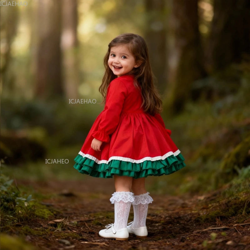 Vestido de temporada navideña para niña, ropa de invierno, nueva falda bonita de terciopelo Lolita, falda de un año, disfraz de Año Nuevo