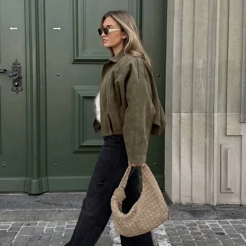 ✨ Chaqueta Bomber de Mujer Vintage con Cuello Vuelto ✨