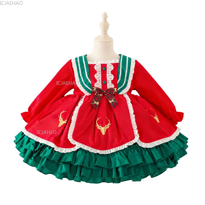 Vestido de temporada navideña para niña, ropa de invierno, nueva falda bonita de terciopelo Lolita, falda de un año, disfraz de Año Nuevo