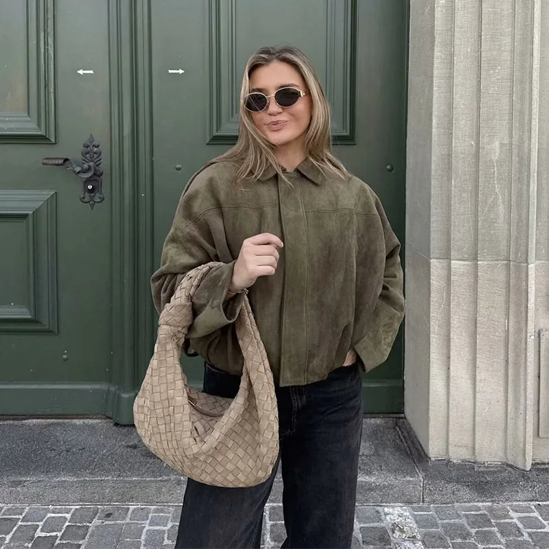 ✨ Chaqueta Bomber de Mujer Vintage con Cuello Vuelto ✨